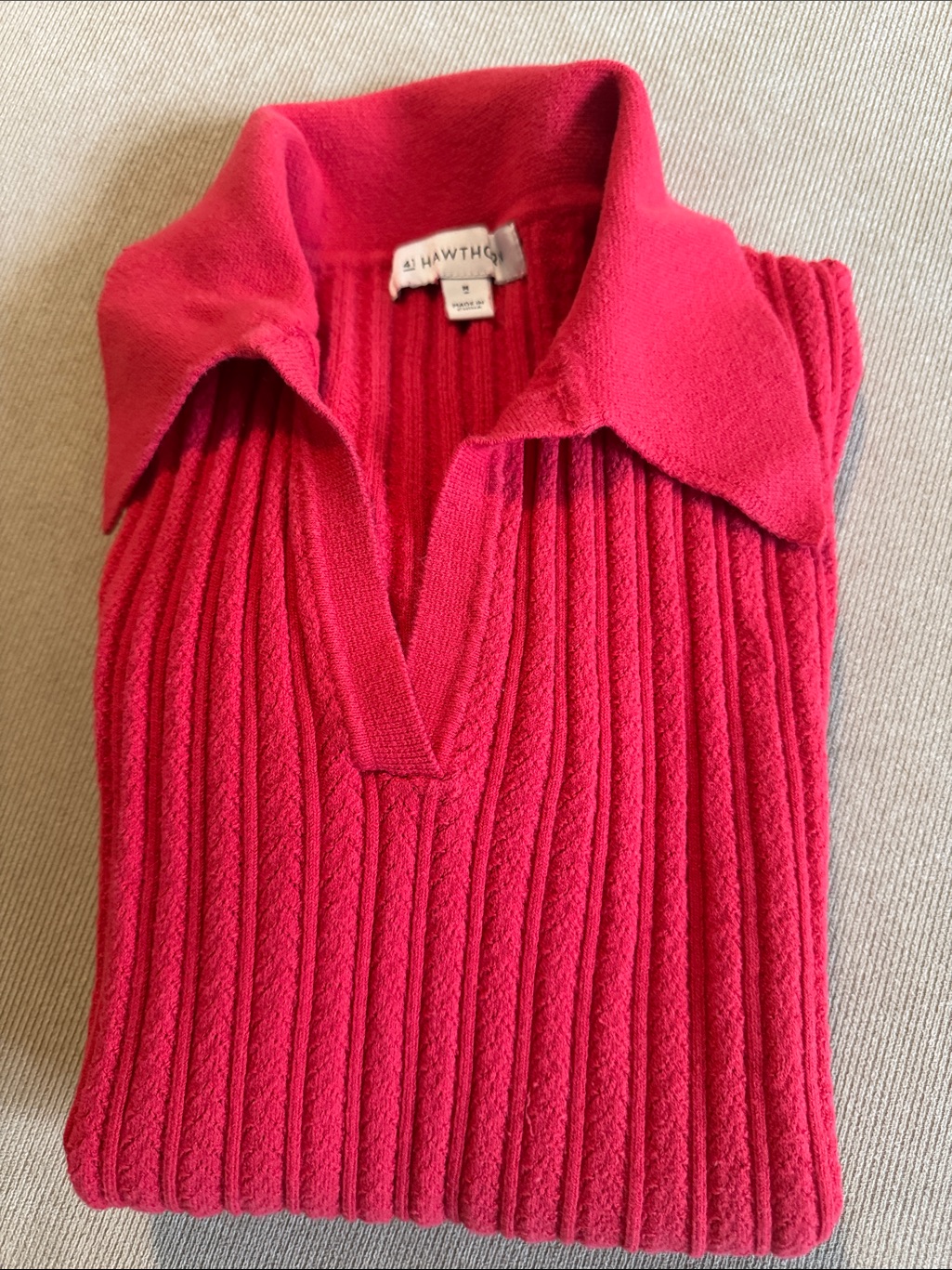 41 Hawthorn Raspberry Ribbed V-Neck Sweater